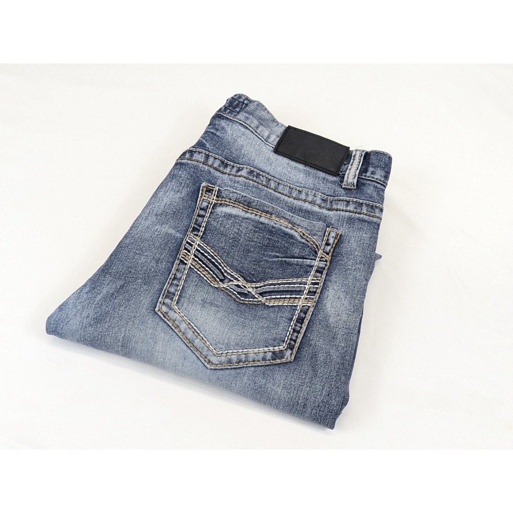 True Luck Jeans Mens 36x32 Blue Denim Slim Straight Stretch Embroidered Western